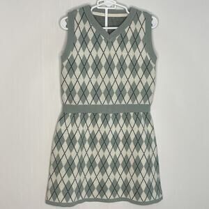 Girls Knit Argyle Sweater Vest And Skirt Size M 7/8